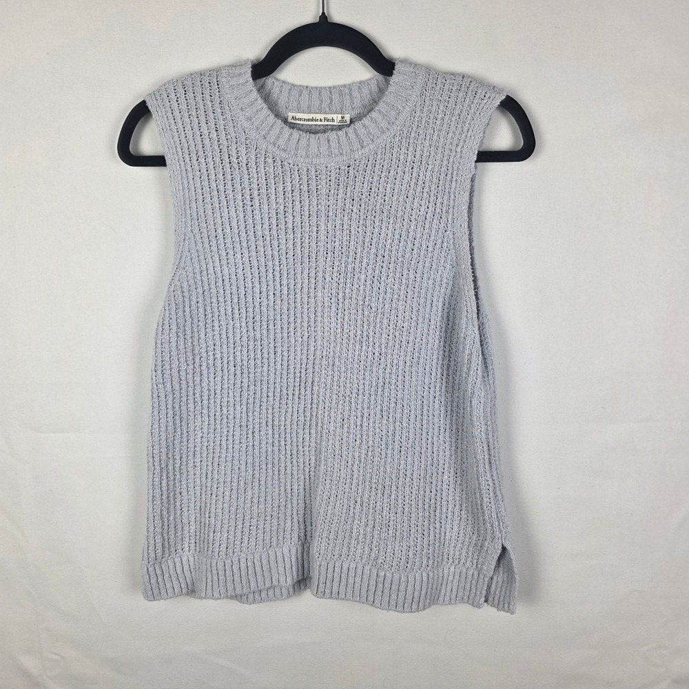 Abercrombie & Fitch Womens Blue Grey Boucle Knit Sleeveless Sweater Vest Medium